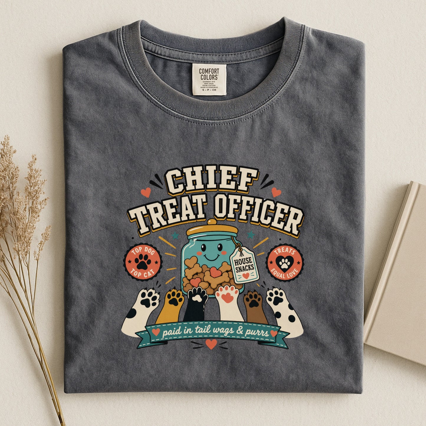 Chief Treat Officer T-Shirt - Cat & Dog Library Graphic - Gift for Pet Mom - Funny Pet Parent Gift