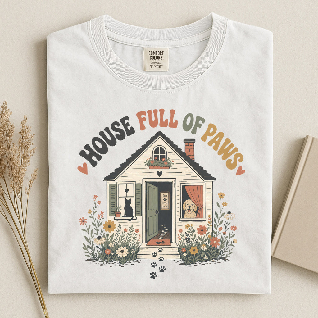 House Full of Paws - Pet Parent T-Shirt -Pet Parent Funny - Cute Dog Mom - Cute Cat Mom