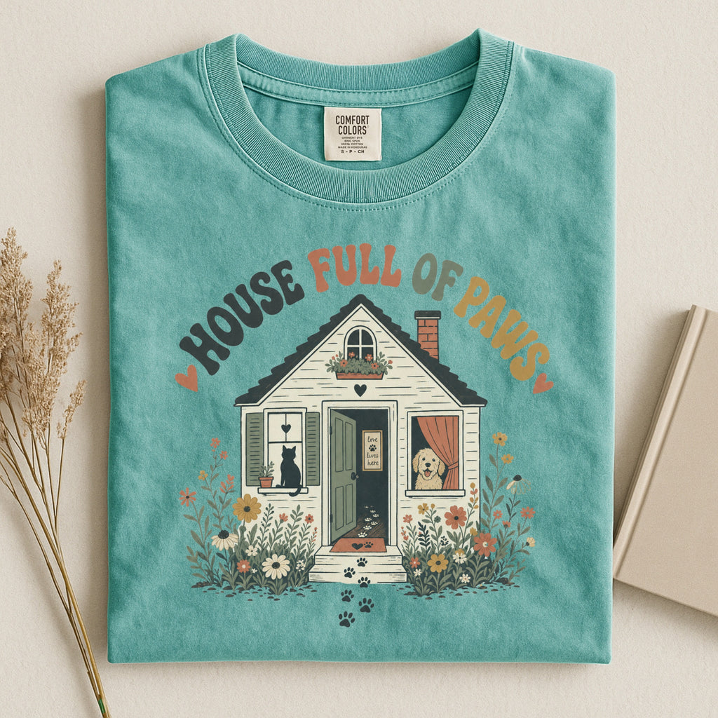 House Full of Paws - Pet Parent T-Shirt -Pet Parent Funny - Cute Dog Mom - Cute Cat Mom