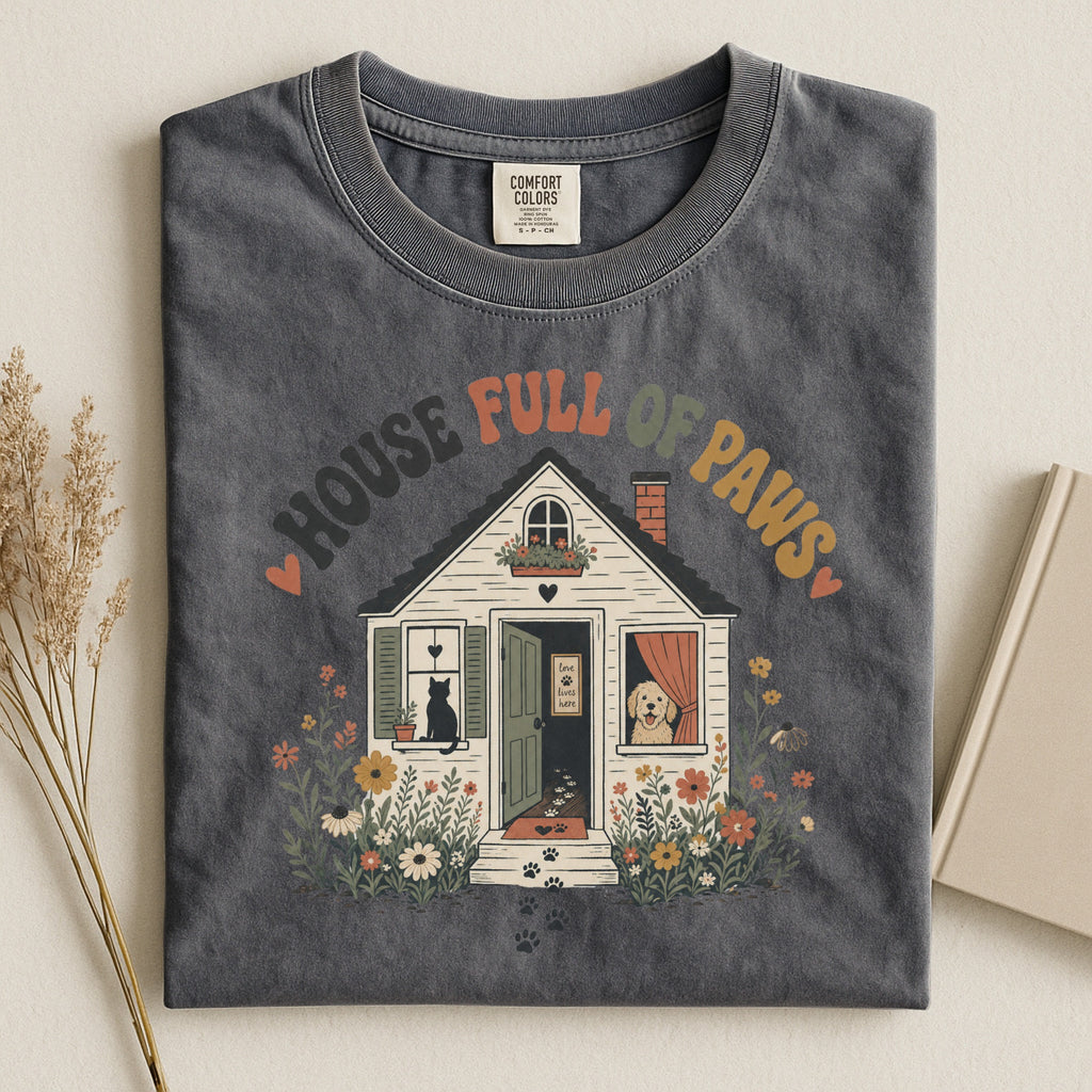 House Full of Paws - Pet Parent T-Shirt -Pet Parent Funny - Cute Dog Mom - Cute Cat Mom