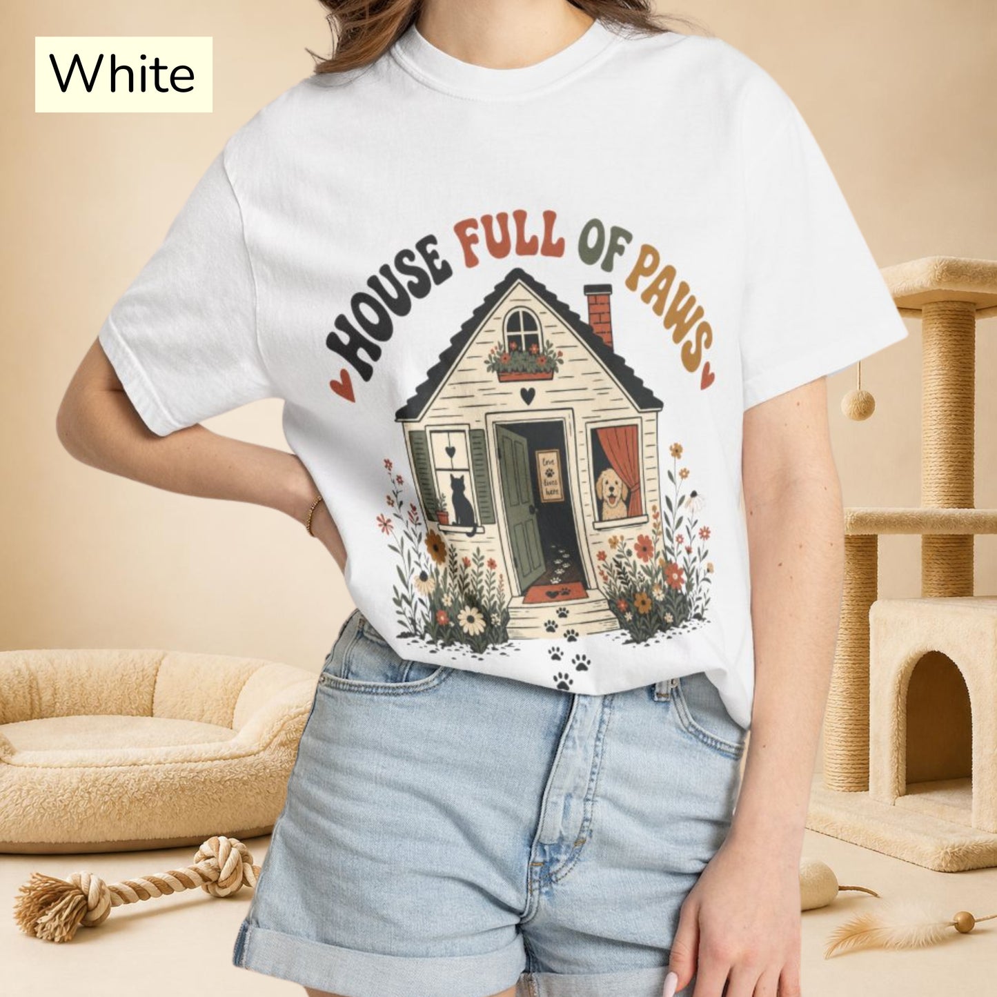 House Full of Paws T-Shirt — Cute Pet Lover Cottage T-Shirt