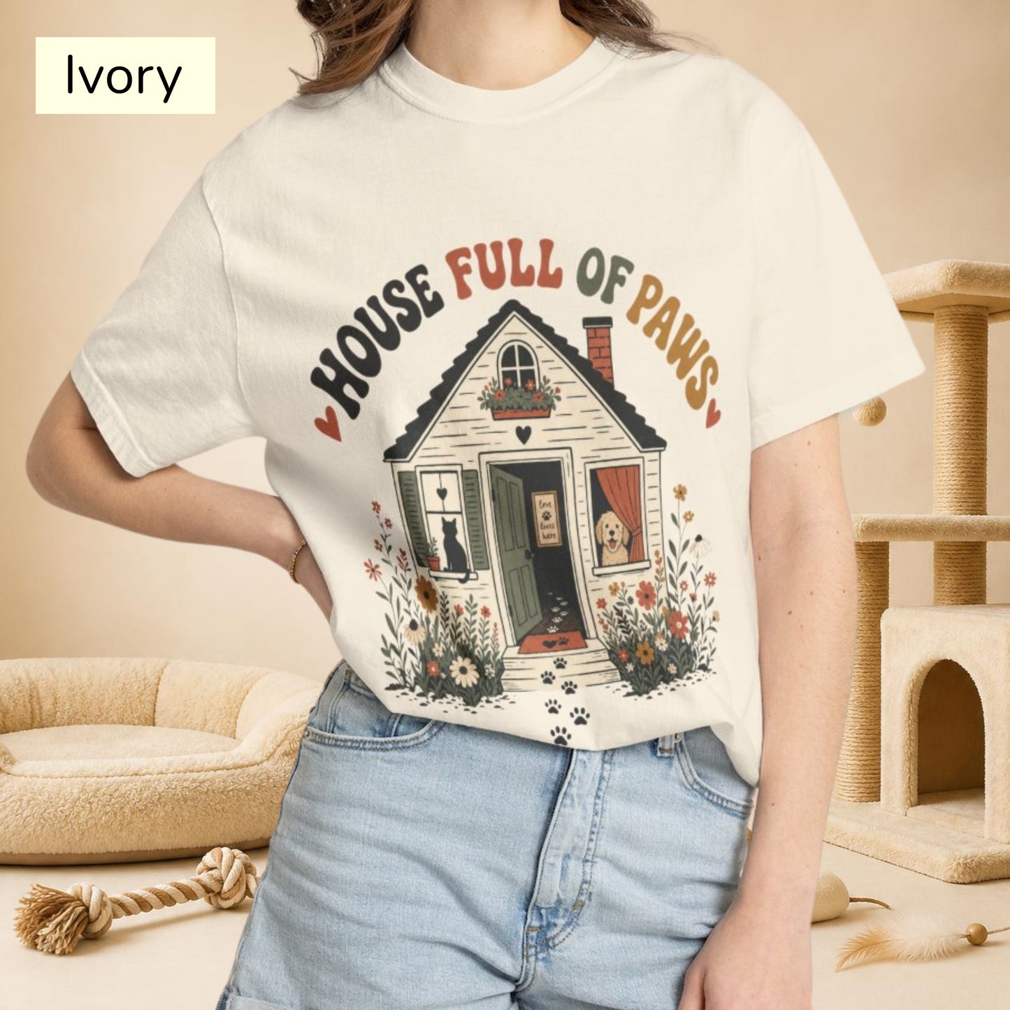 House Full of Paws T-Shirt — Cute Pet Lover Cottage T-Shirt