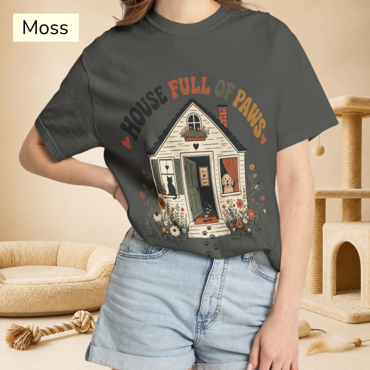 House Full of Paws T-Shirt — Cute Pet Lover Cottage T-Shirt