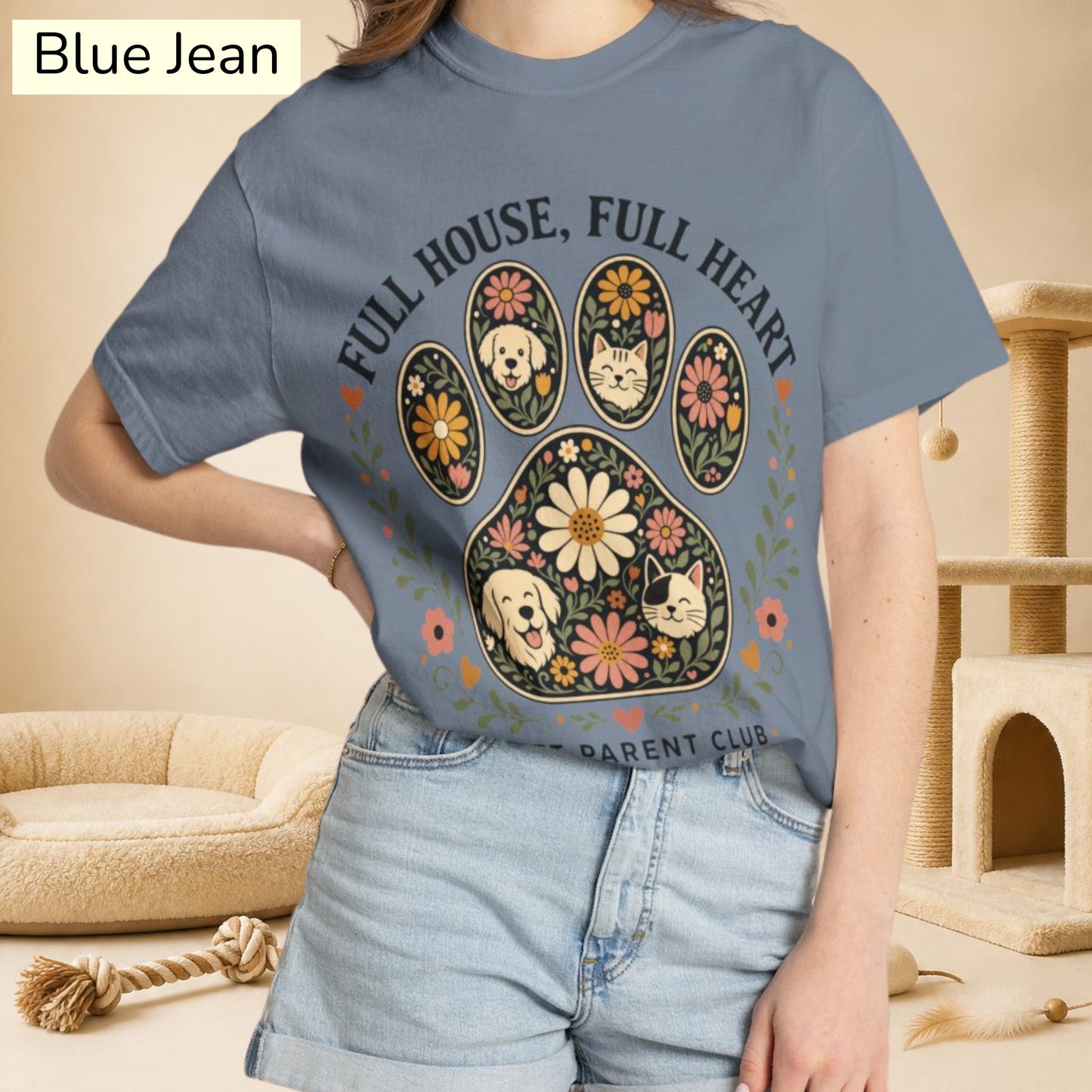 Full House Full Heart Floral Paw — Cute Pet Lover Cottage T-Shirt