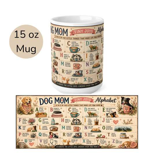 Dog Mom Alphabet Ceramic Coffee Mug — Vintage Illustrated 15oz
