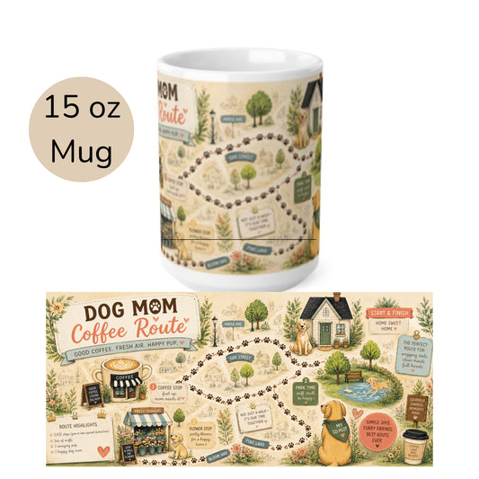 Dog Mom Coffee Route Mug — Cute Illustrated Map Coffee Cup (15oz Mug)