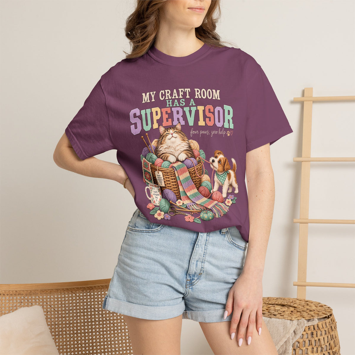 My Craft Room Has a Supervisor T-Shirt – Funny Cat & Dog Crafting Tee