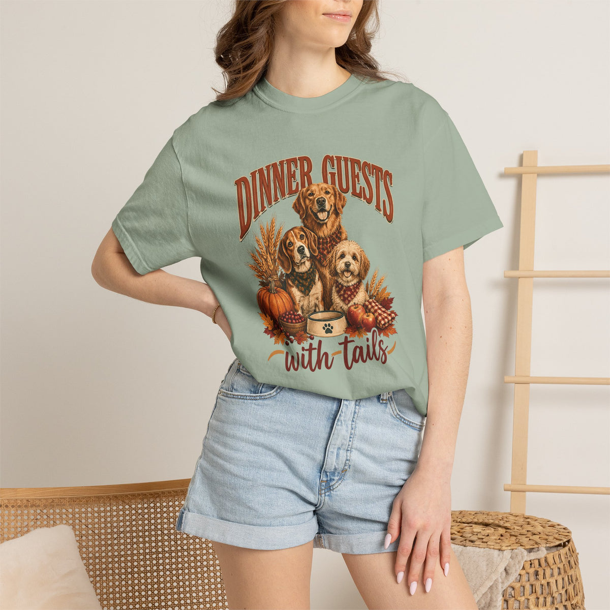 Dinner Guests With Tails T-Shirt – Thanksgiving Dog Lover Tee