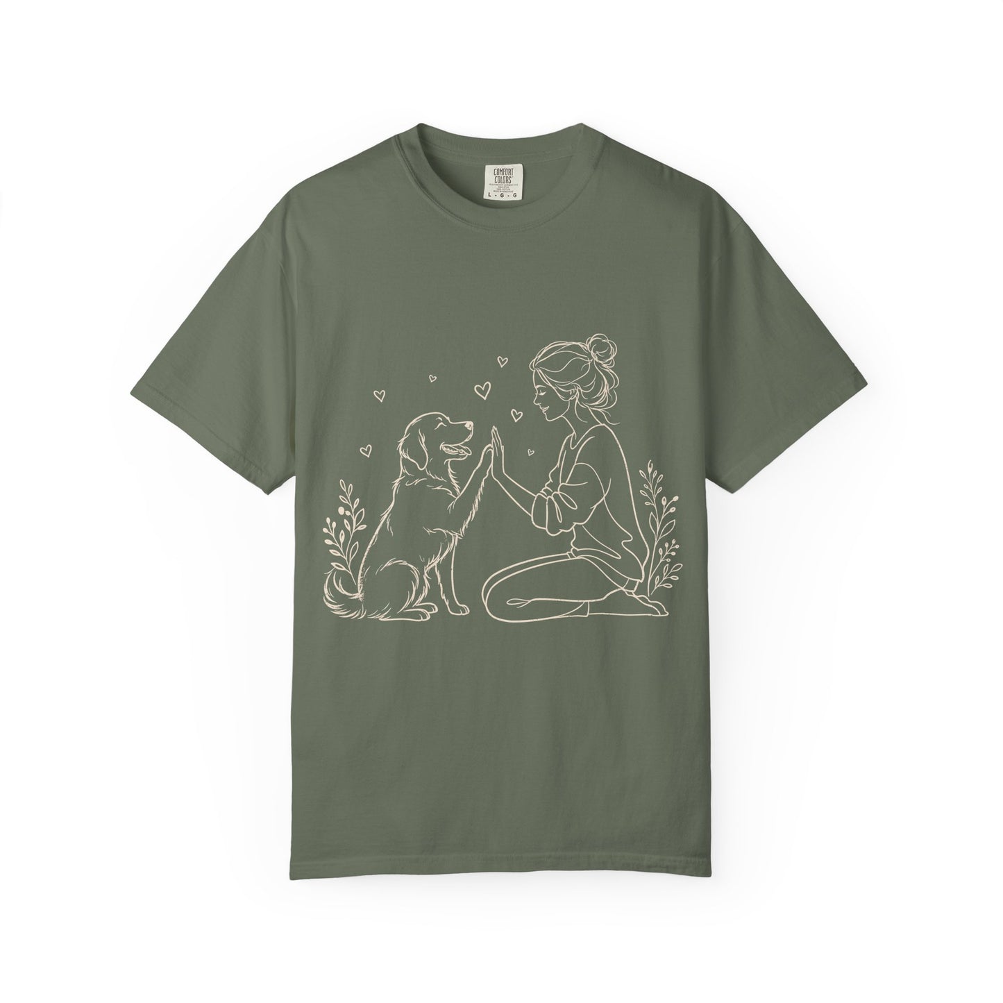 Minimalist Woman and Dog High Five - Cute Pet Lover T-Shirt