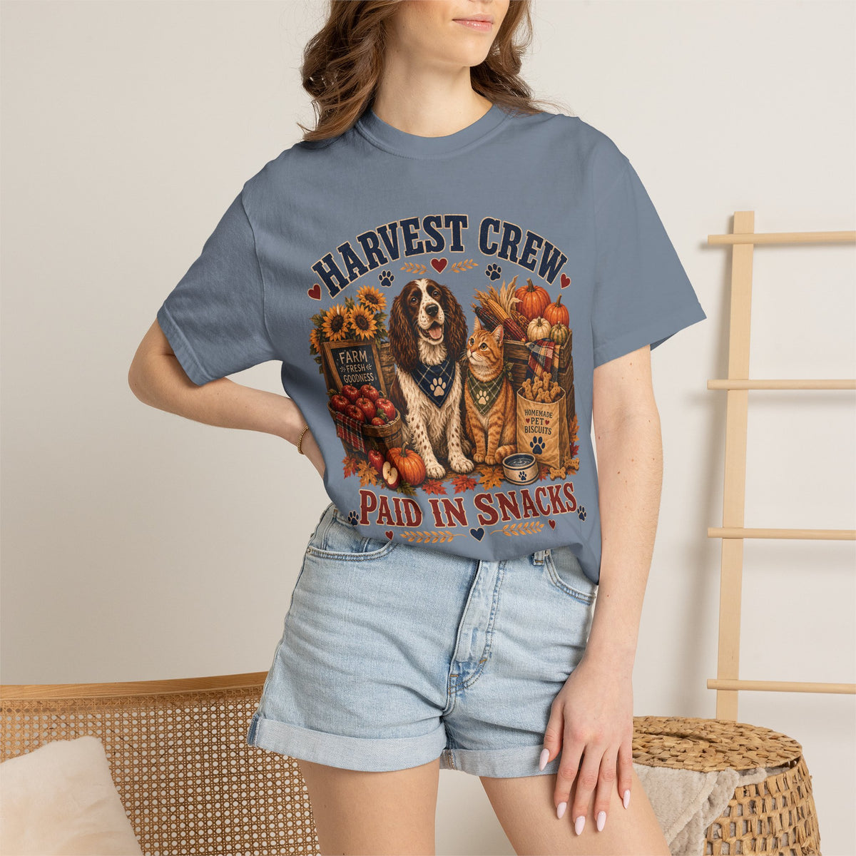 Harvest Crew – Paid in Snacks, Funny Fall Dog & Cat T-Shirt