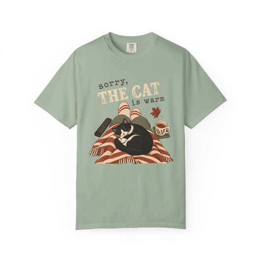 Sorry, The Cat Is Warm T-Shirt – Funny Cat Lover Cozy Lap Tee
