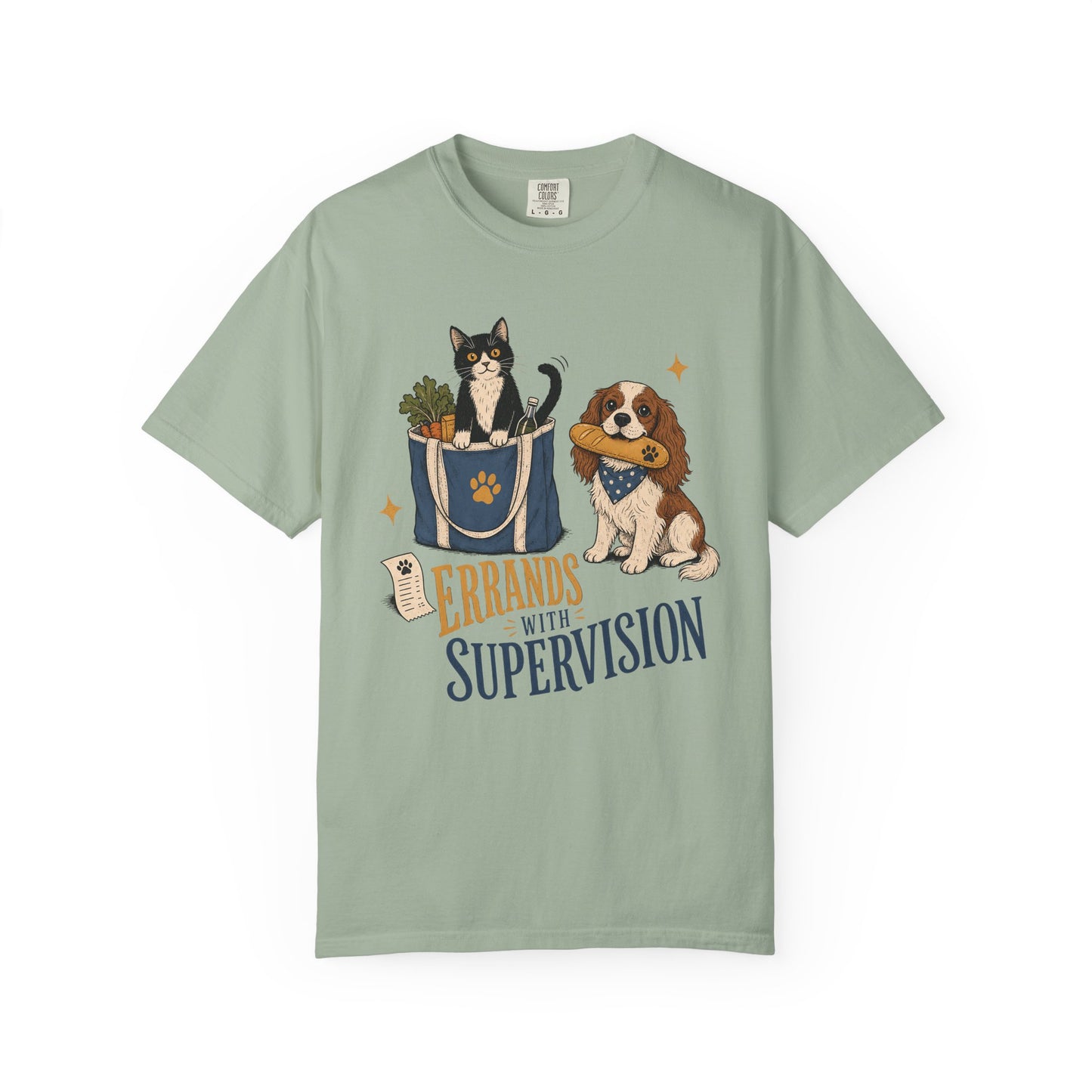 "Errands With Supervision" Funny Grocery Shopping Cat & Dog T-Shirt