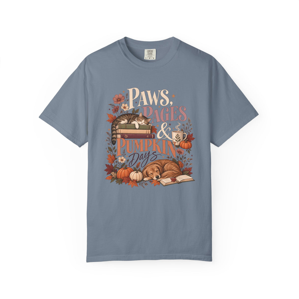 Paws, Pages & Pumpkin Days T-Shirt – Cozy Fall Book Lover Pet Tee