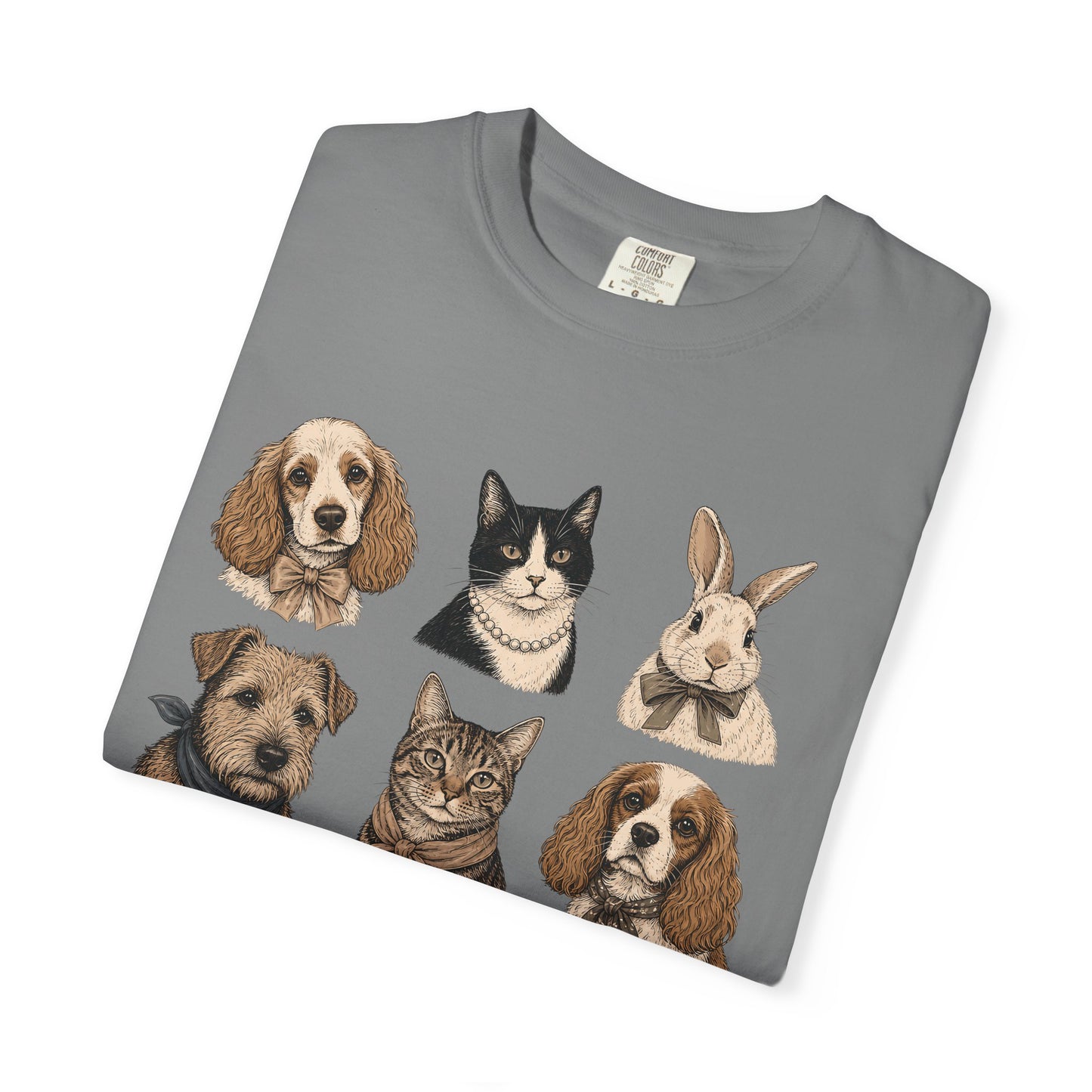 Dapper Pets Portrait Collection T-Shirt – Dogs, Cats & Bunny in Bow Ties & Bandanas
