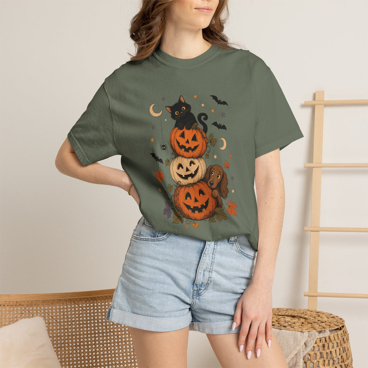 Pumpkin Paws Halloween T-Shirt – Cute Dog & Black Cat Fall Pet Lover Tee