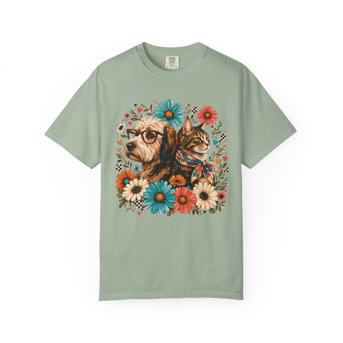 Retro Floral Dog and Cat T-Shirt – Colorful Pet Mom Graphic