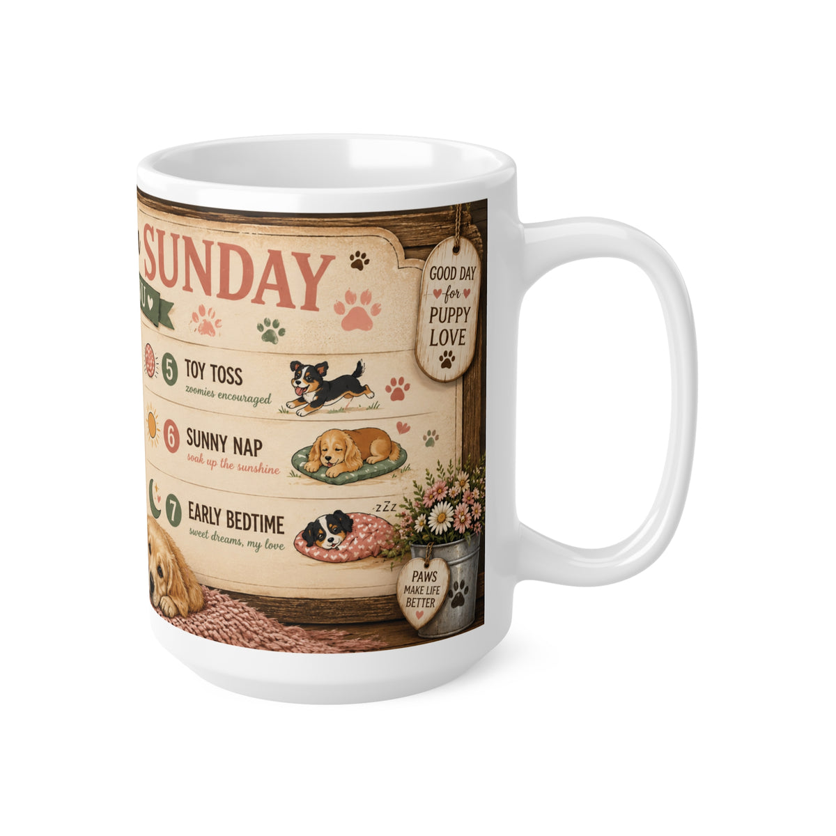 Dog Mom Sunday Menu Mug — Cute Coffee Cup for Dog Lovers (15oz Mug)