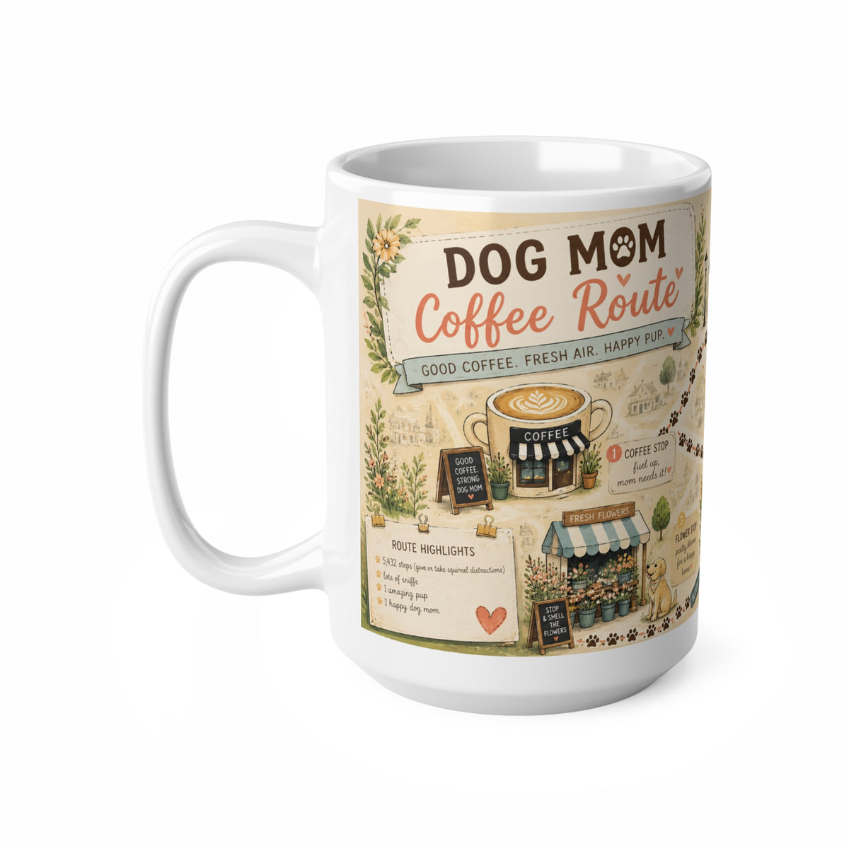 Dog Mom Coffee Route Mug — Cute Illustrated Map Coffee Cup (15oz Mug)