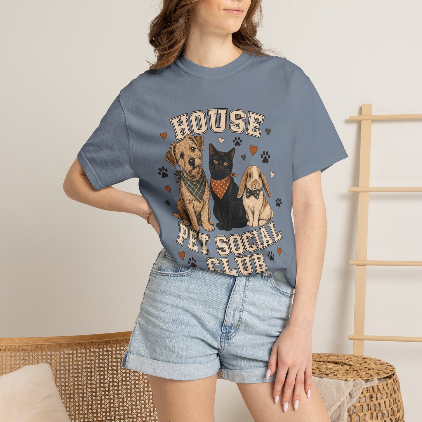 "House Pet Social Club" Varsity-Style Dog, Cat & Bunny T-Shirt