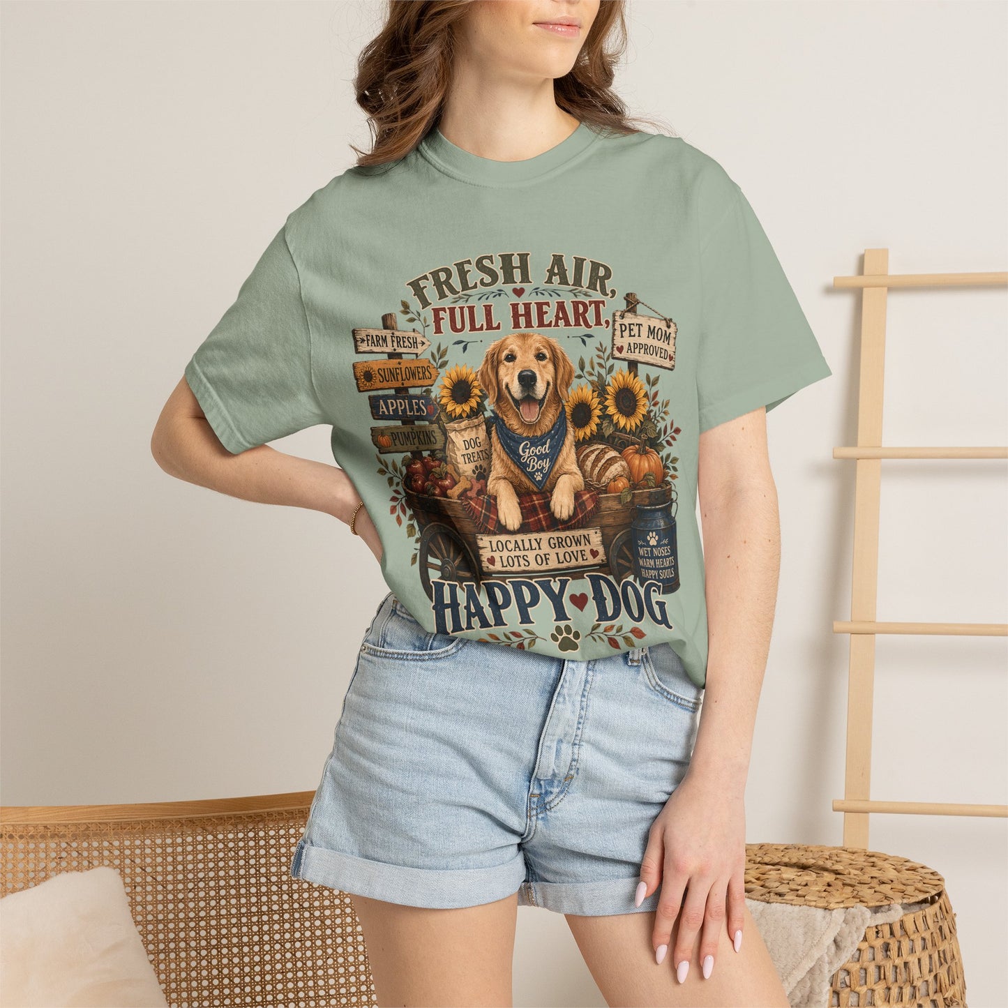 Fresh Air Full Heart Happy Dog — Cute Pet Lover T-Shirt