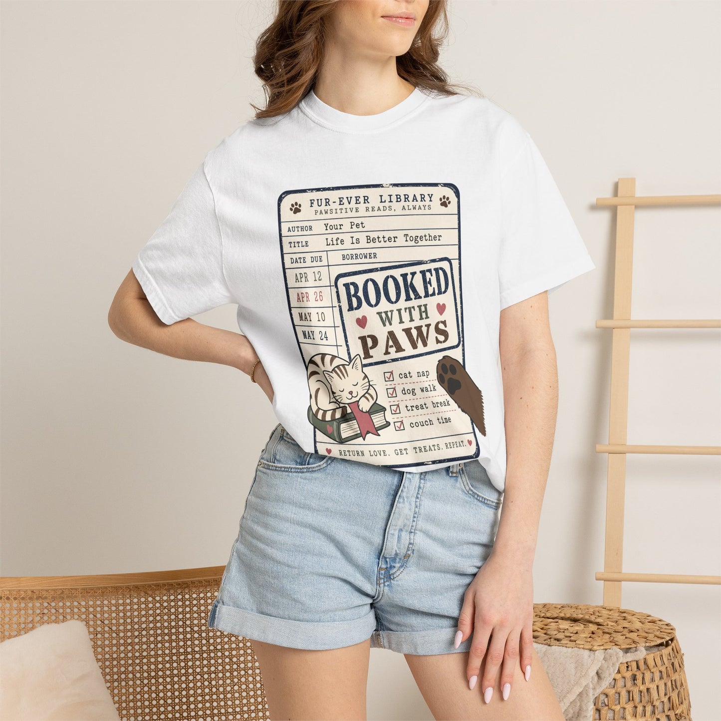 Booked With Paws Library Card Shirt - Cute Pet Lover T-Shirt