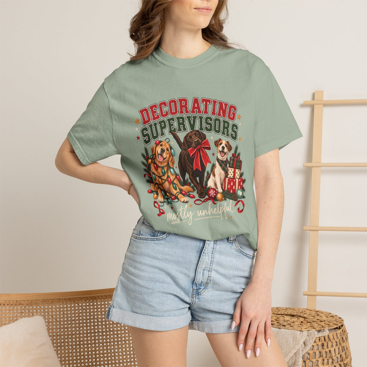 Decorating Supervisors Mostly Unhelpful T-Shirt – Funny Christmas Dog Tee