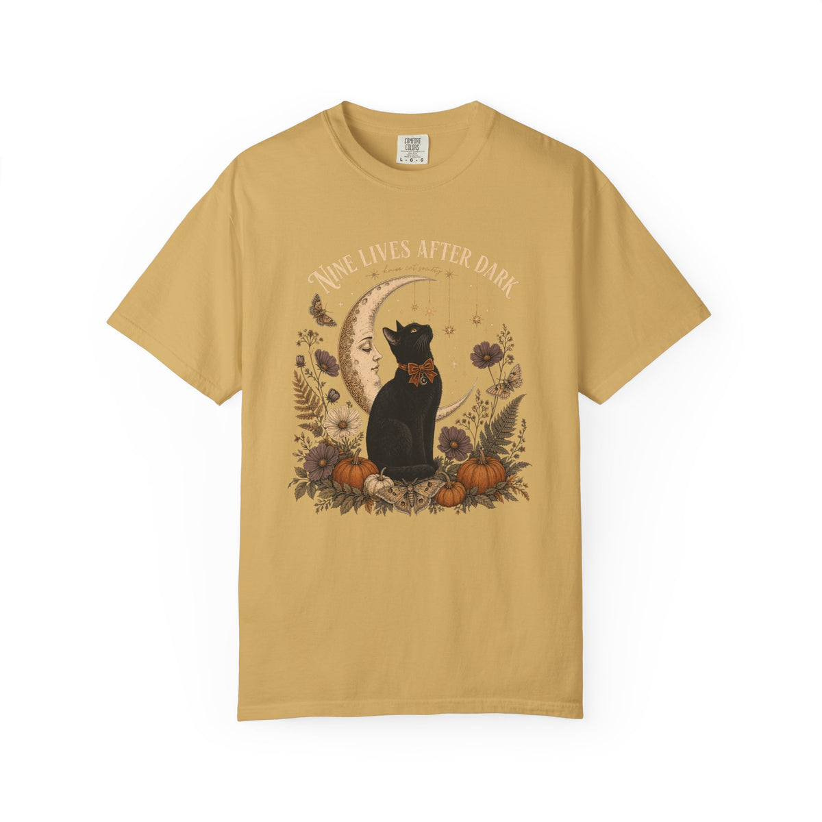 Nine Lives After Dark T-Shirt – Black Cat Celestial Moon Graphic Tee