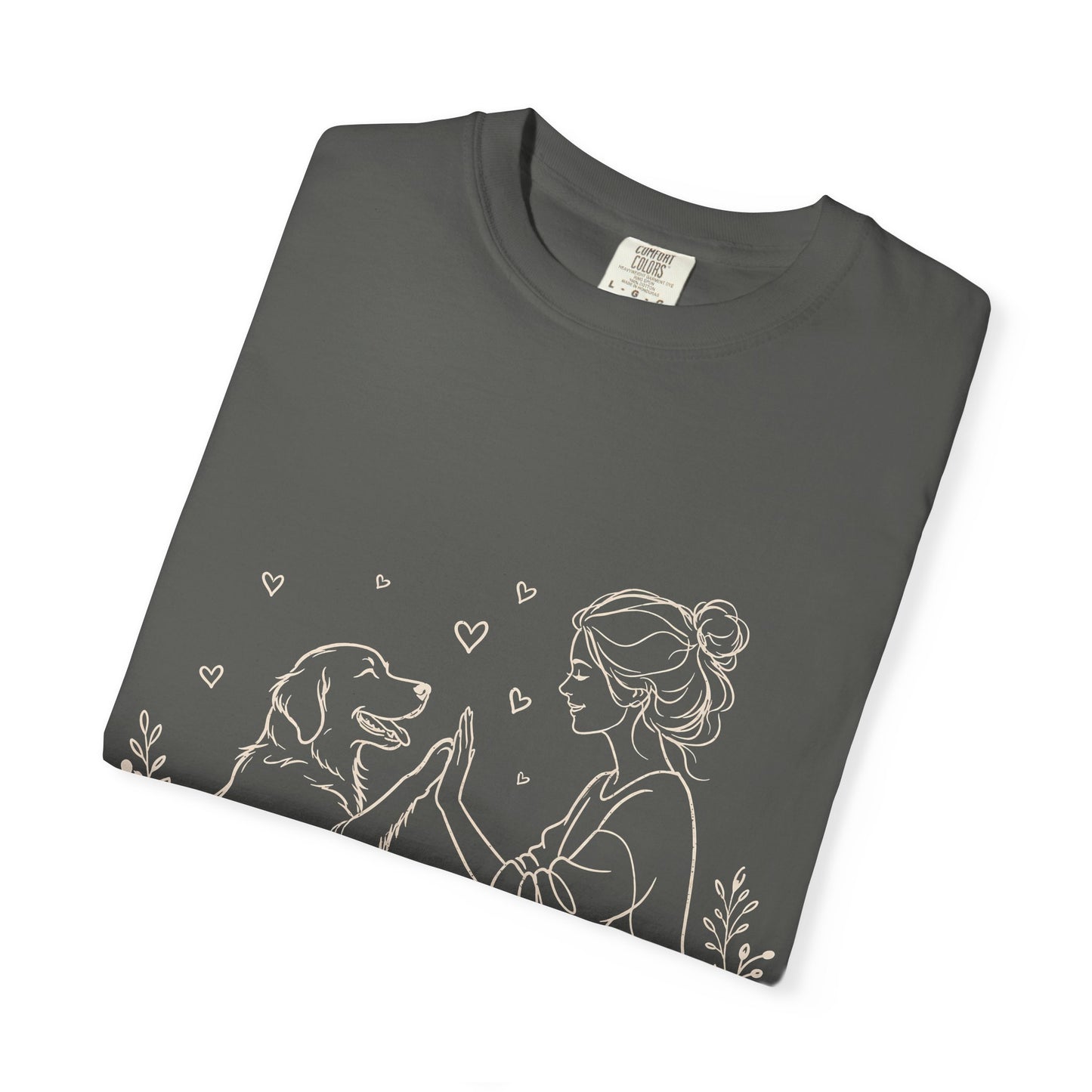 Minimalist Woman and Dog High Five - Cute Pet Lover T-Shirt