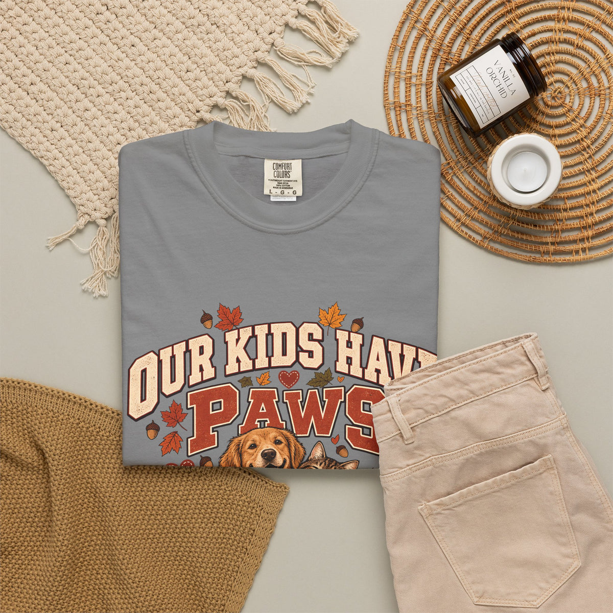 Our Kids Have Paws T-Shirt – Autumn Dog & Cat Pet Parent Tee