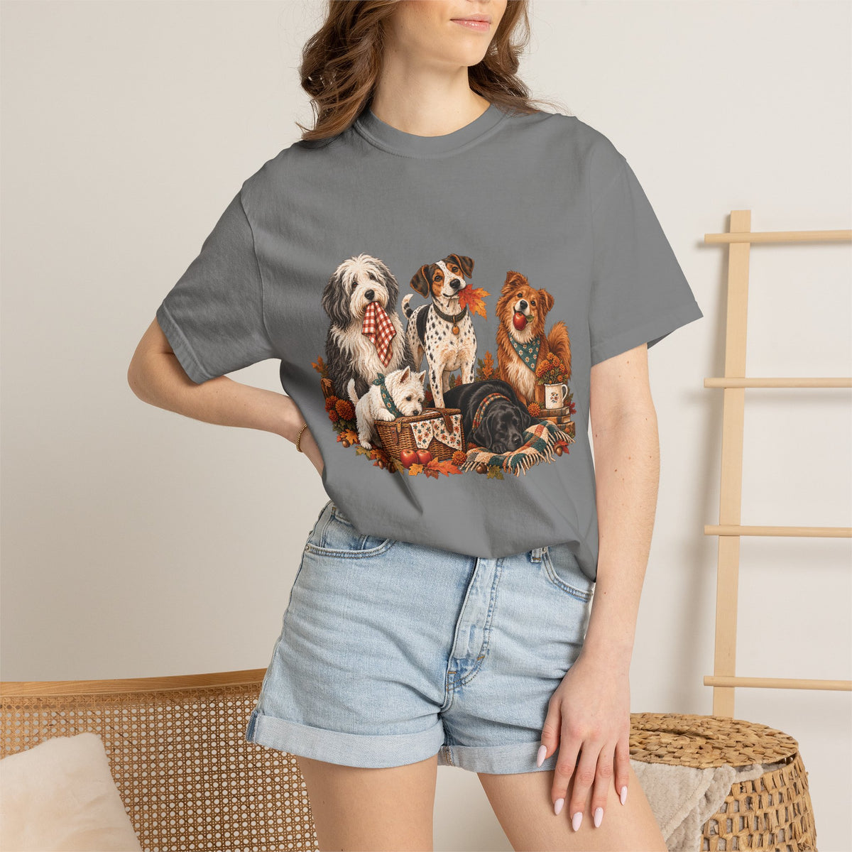 Autumn Dog Family T-Shirt – Vintage Fall Five Dogs Tee
