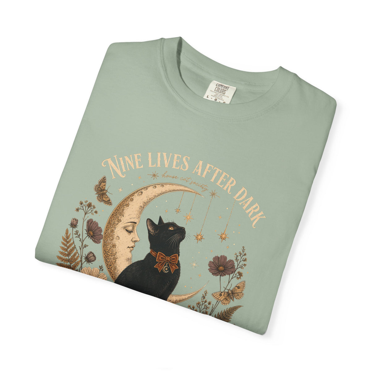 Nine Lives After Dark T-Shirt – Black Cat Celestial Moon Graphic Tee
