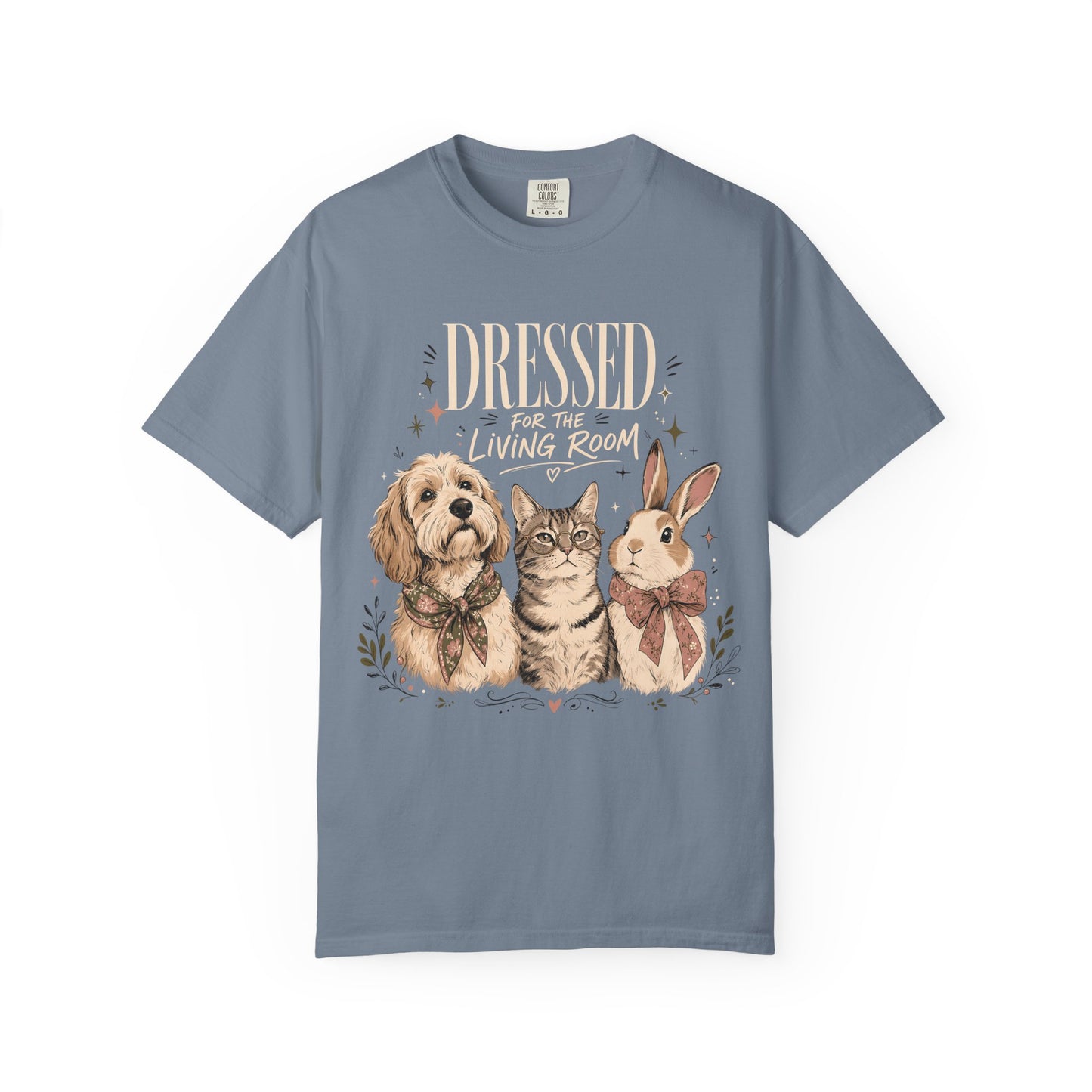 "Dressed for the Living Room" Dog, Cat & Bunny T-Shirt