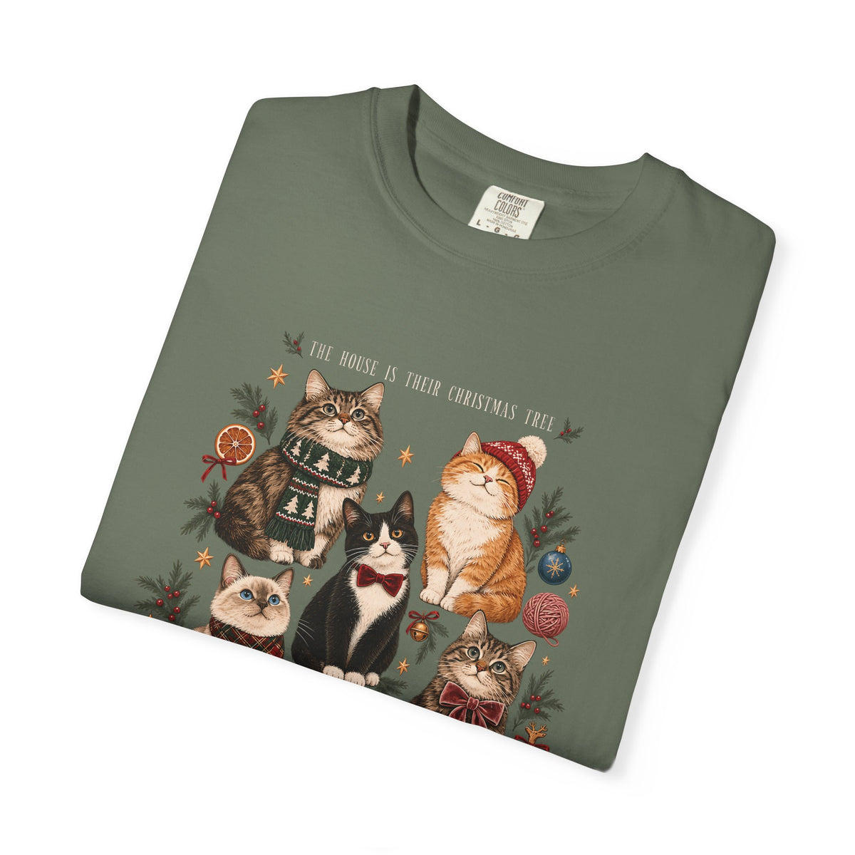 The House Is Their Christmas Tree T-Shirt – Multi-Cat Christmas Tee