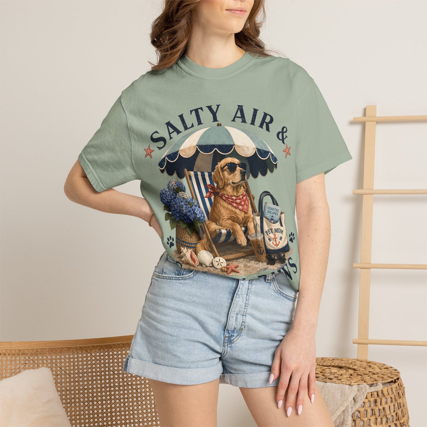 Salty Air and Sandy Paws — Cute Pet Lover Cottage T-Shirt