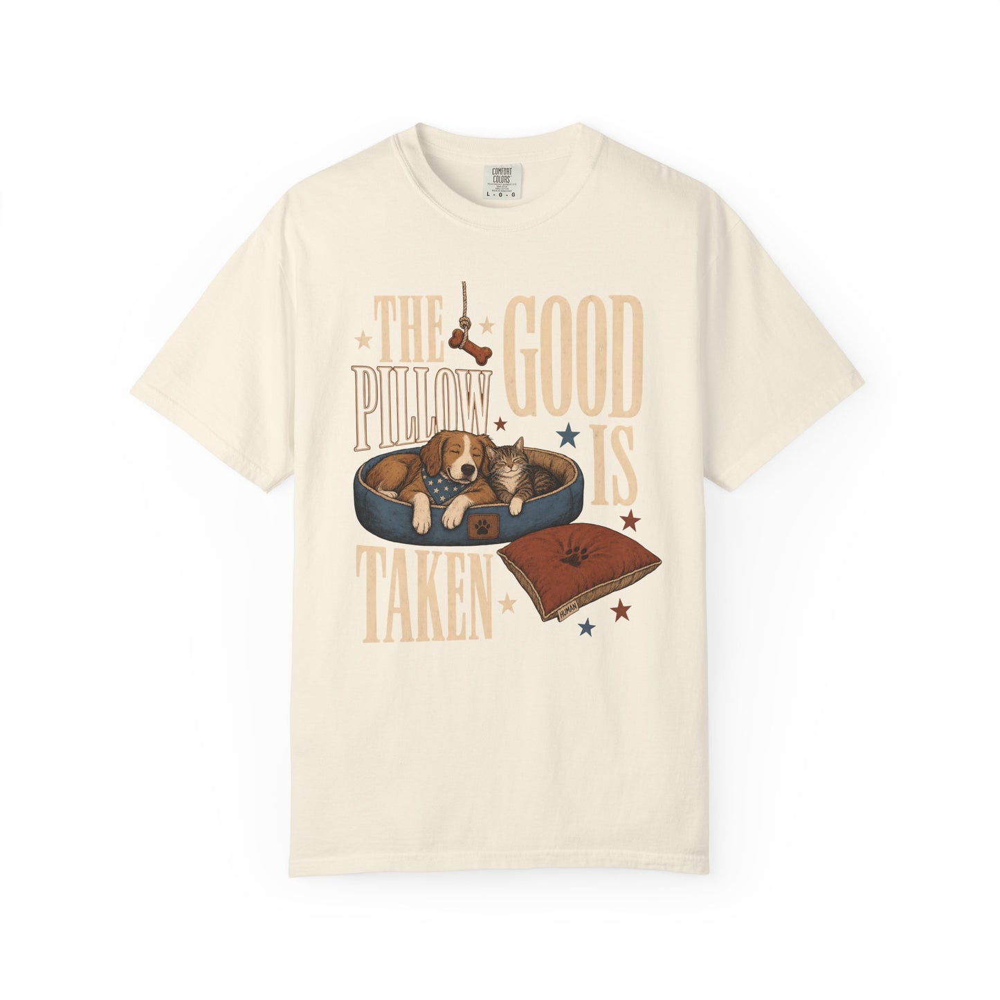 "The Good Pillow Is Taken" Funny Sleeping Dog & Cat T-Shirt