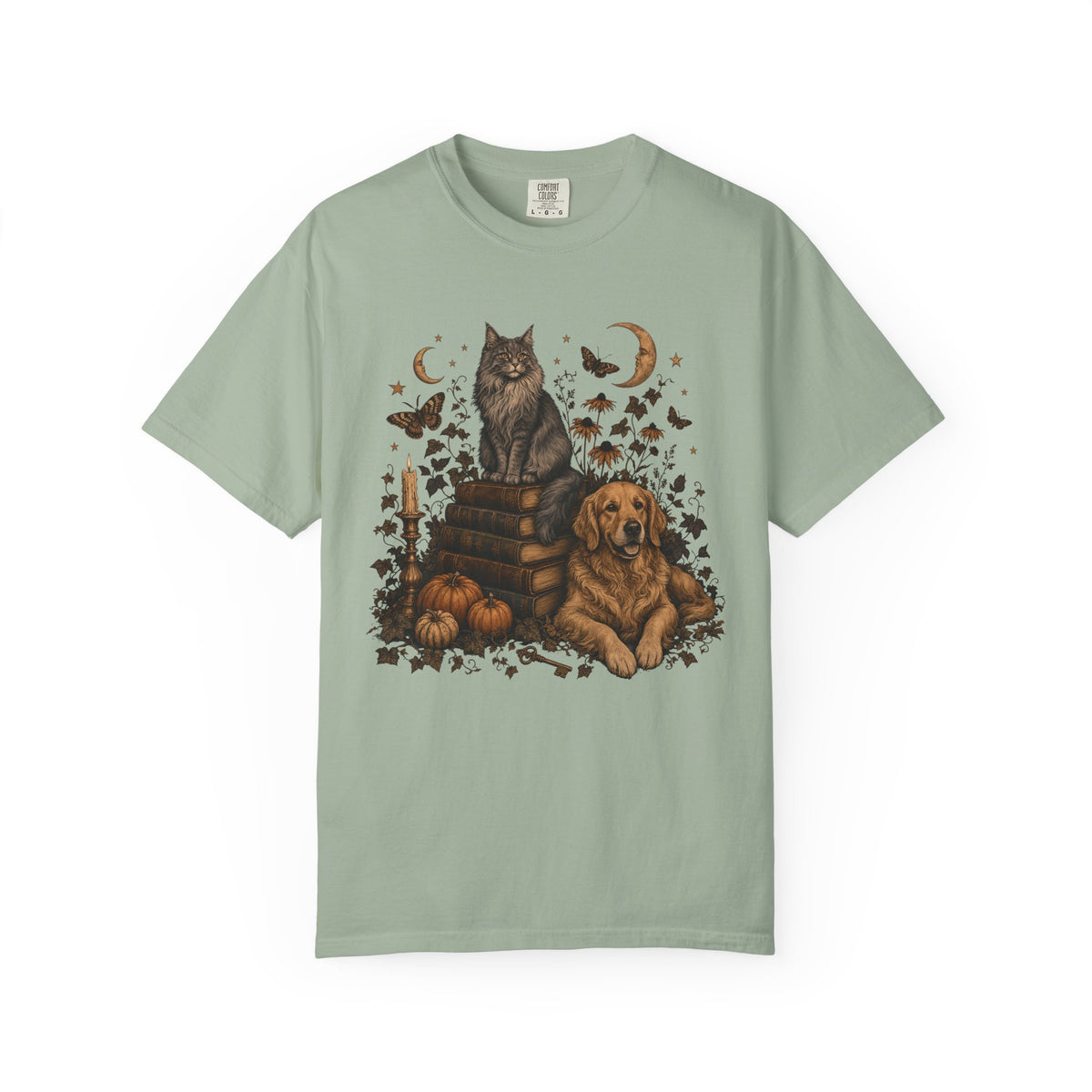 Cozy Autumn Dog & Cat T-Shirt – Dark Academia Pet Lover Tee