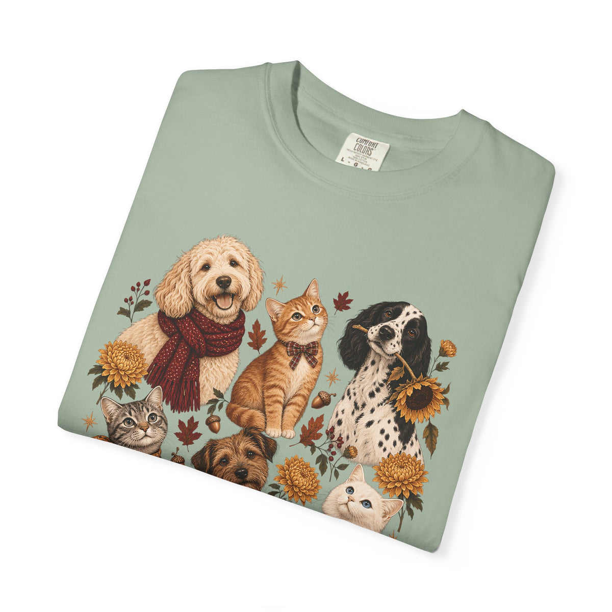 Vintage Autumn Dog & Cat T-Shirt – Six Pets Floral Graphic Tee
