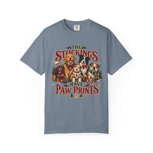 The Stockings Have Paw Prints T-Shirt – Christmas Dog Lover Tee