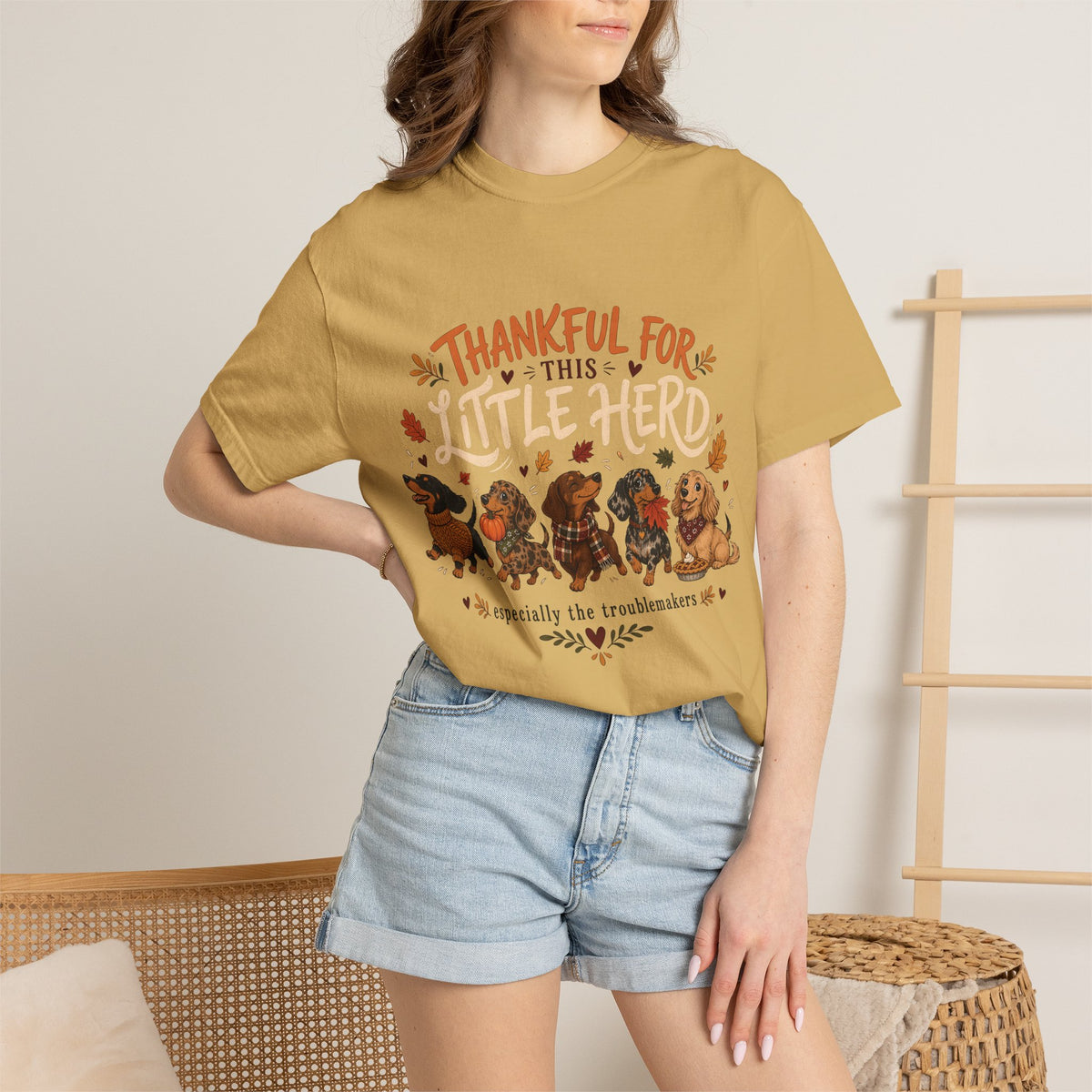 Thankful for This Little Herd T-Shirt – Funny Dachshund Dog Mom Tee