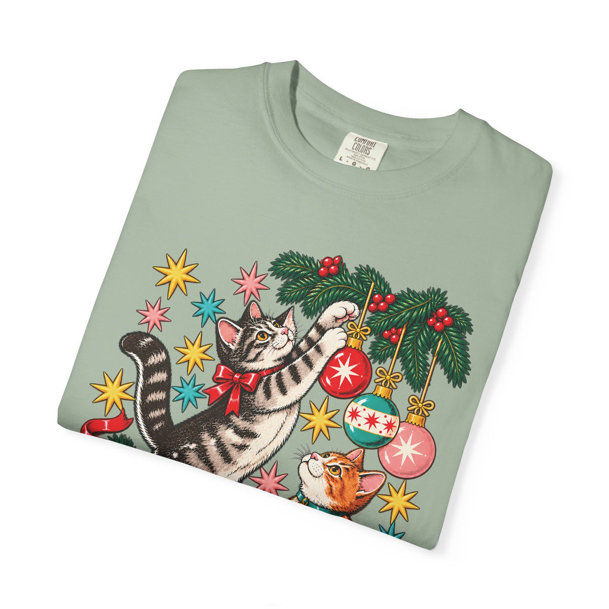 Retro Christmas Cats T-Shirt – Mischievous Cats & Ornaments Tee