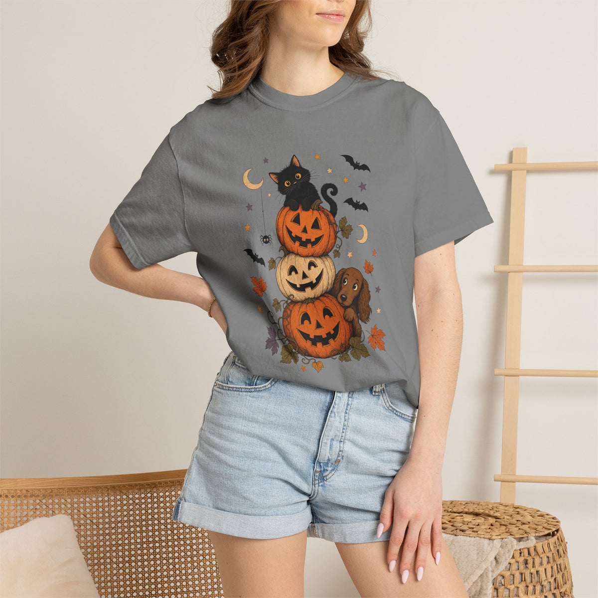 Pumpkin Paws Halloween T-Shirt – Cute Dog & Black Cat Fall Pet Lover Tee