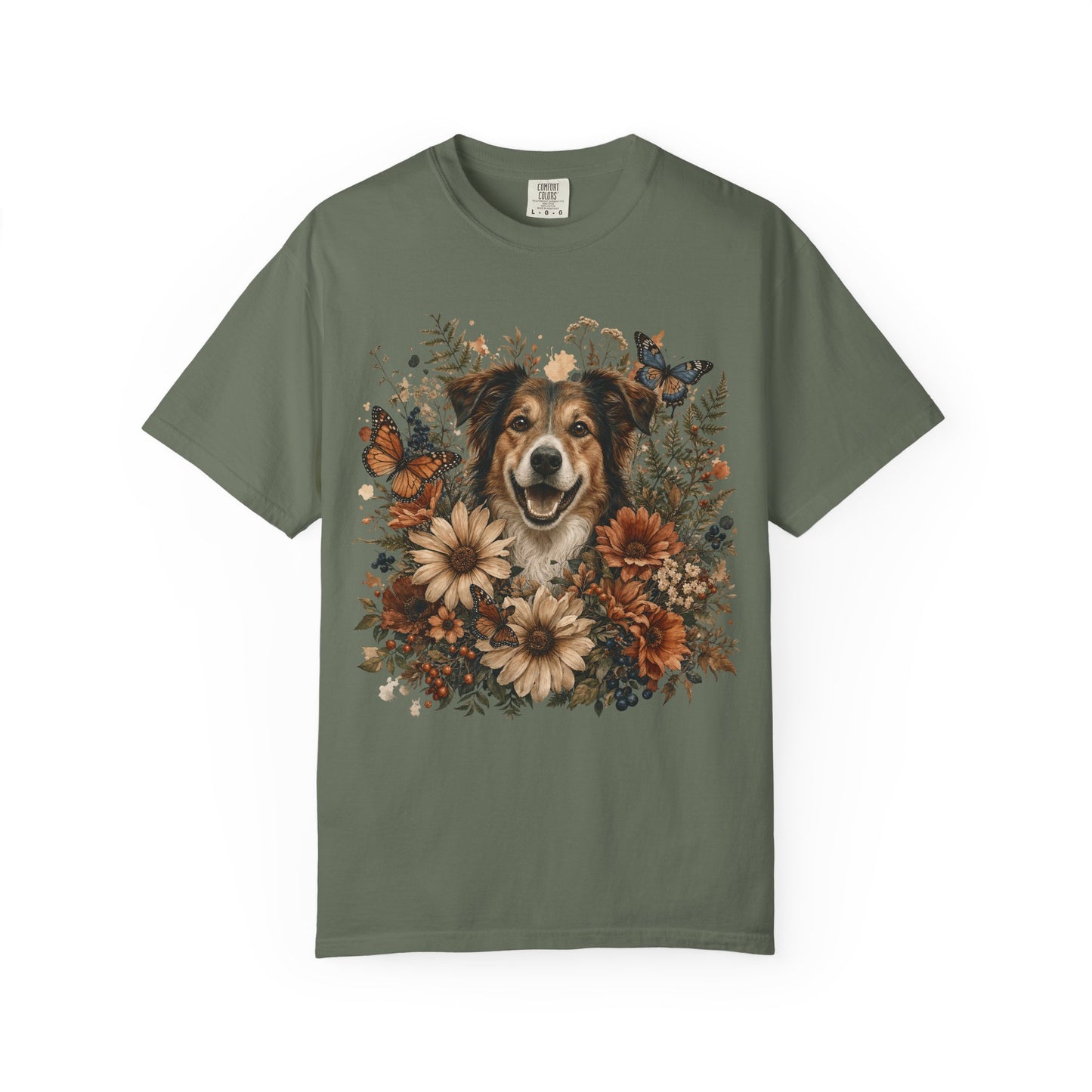Floral Rescue Dog Portrait  — Cute Pet Lover T-Shirt