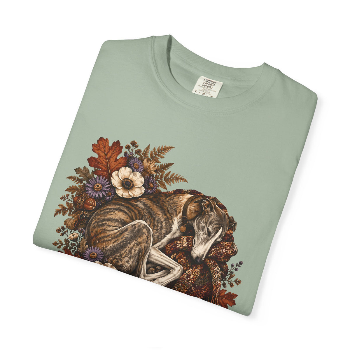Sleeping Brindle Whippet Grey Hound T-Shirt – Vintage Autumn Sighthound Floral Tee