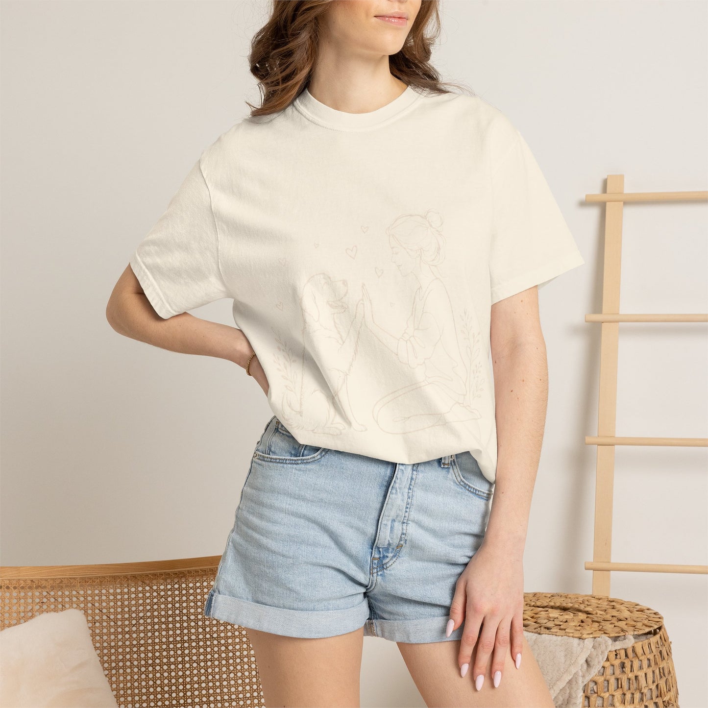 Minimalist Woman and Dog High Five - Cute Pet Lover T-Shirt