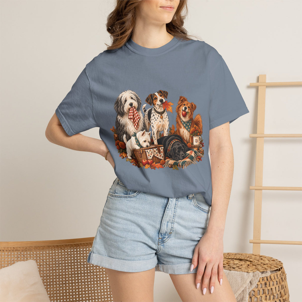 Autumn Dog Family T-Shirt – Vintage Fall Five Dogs Tee