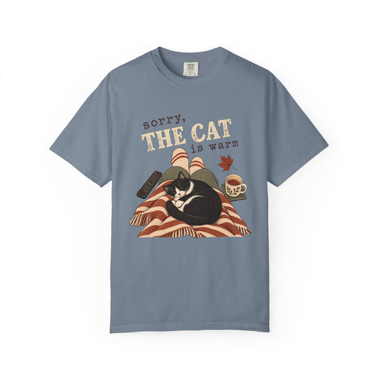 Sorry, The Cat Is Warm T-Shirt – Funny Cat Lover Cozy Lap Tee