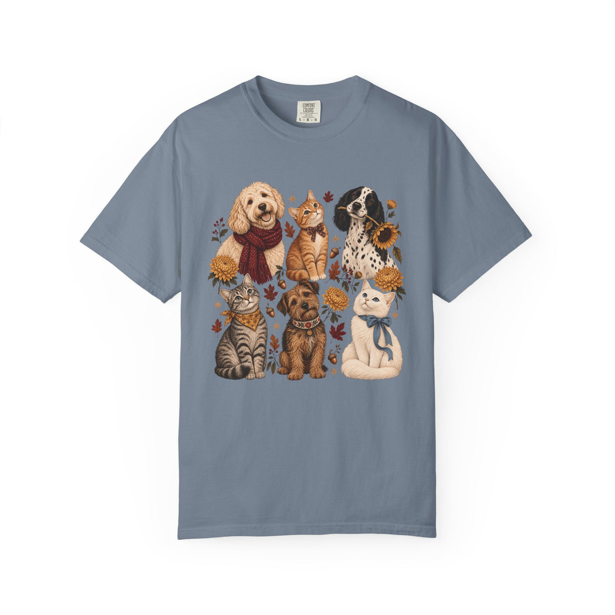 Vintage Autumn Dog & Cat T-Shirt – Six Pets Floral Graphic Tee