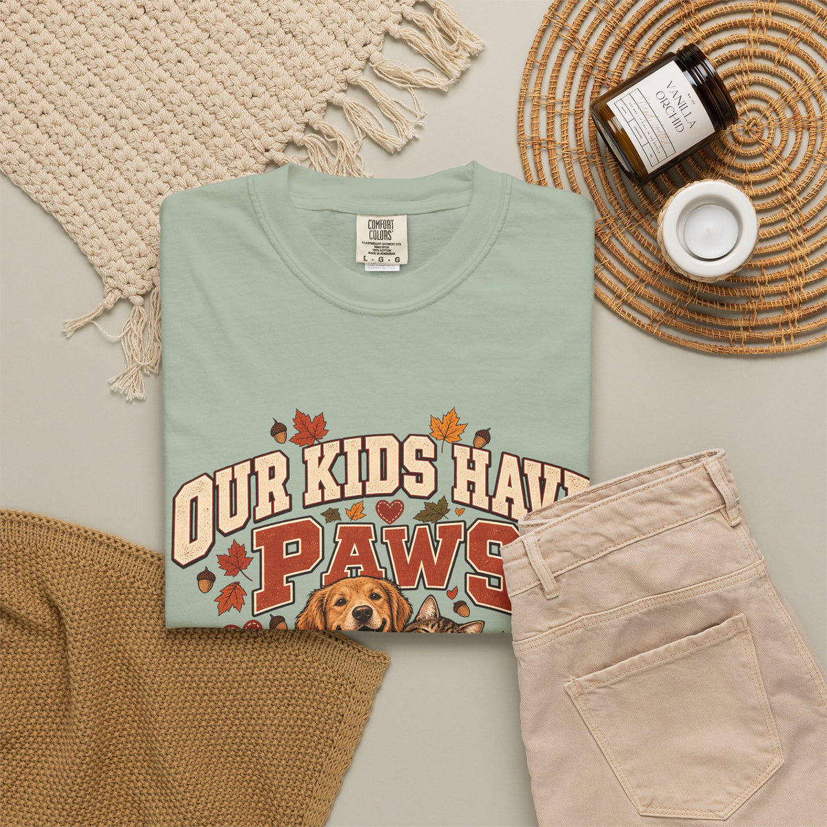 Our Kids Have Paws T-Shirt – Autumn Dog & Cat Pet Parent Tee