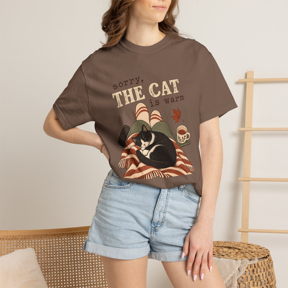 Sorry, The Cat Is Warm T-Shirt – Funny Cat Lover Cozy Lap Tee