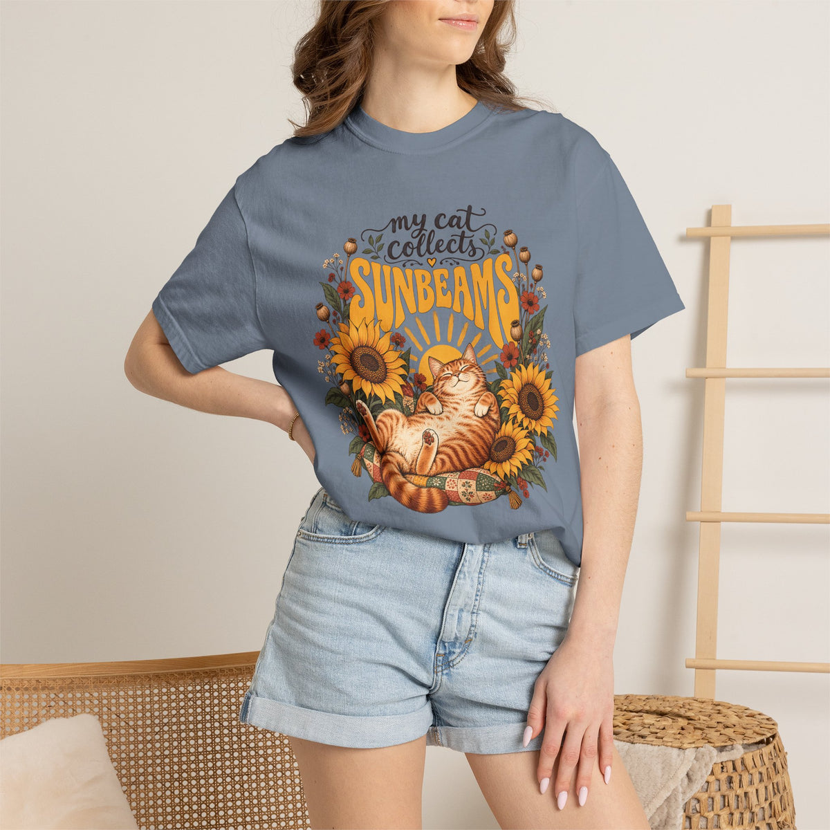 My Cat Collects Sunbeams T-Shirt – Sunflower Ginger Cat Lover Tee